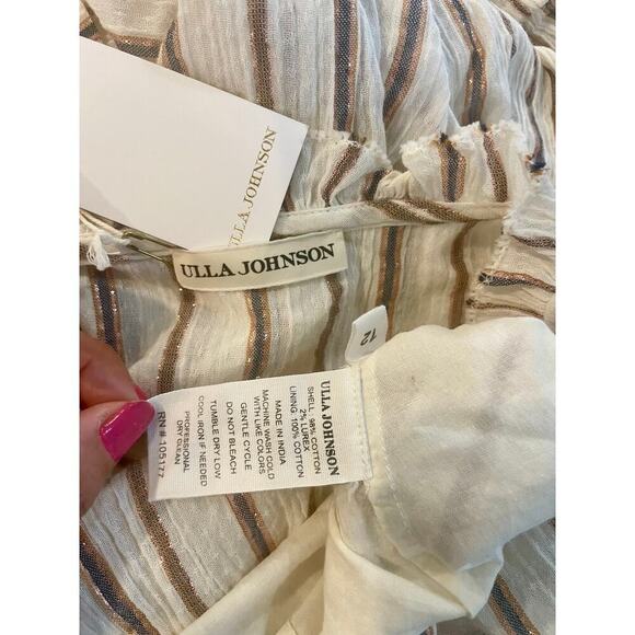 ULLA JOHNSON ROSALIND DRESS CREAM METALLIC RUFFLES RUCHED
SZ 12 OATMEAL CORE - Picture 3 of 16